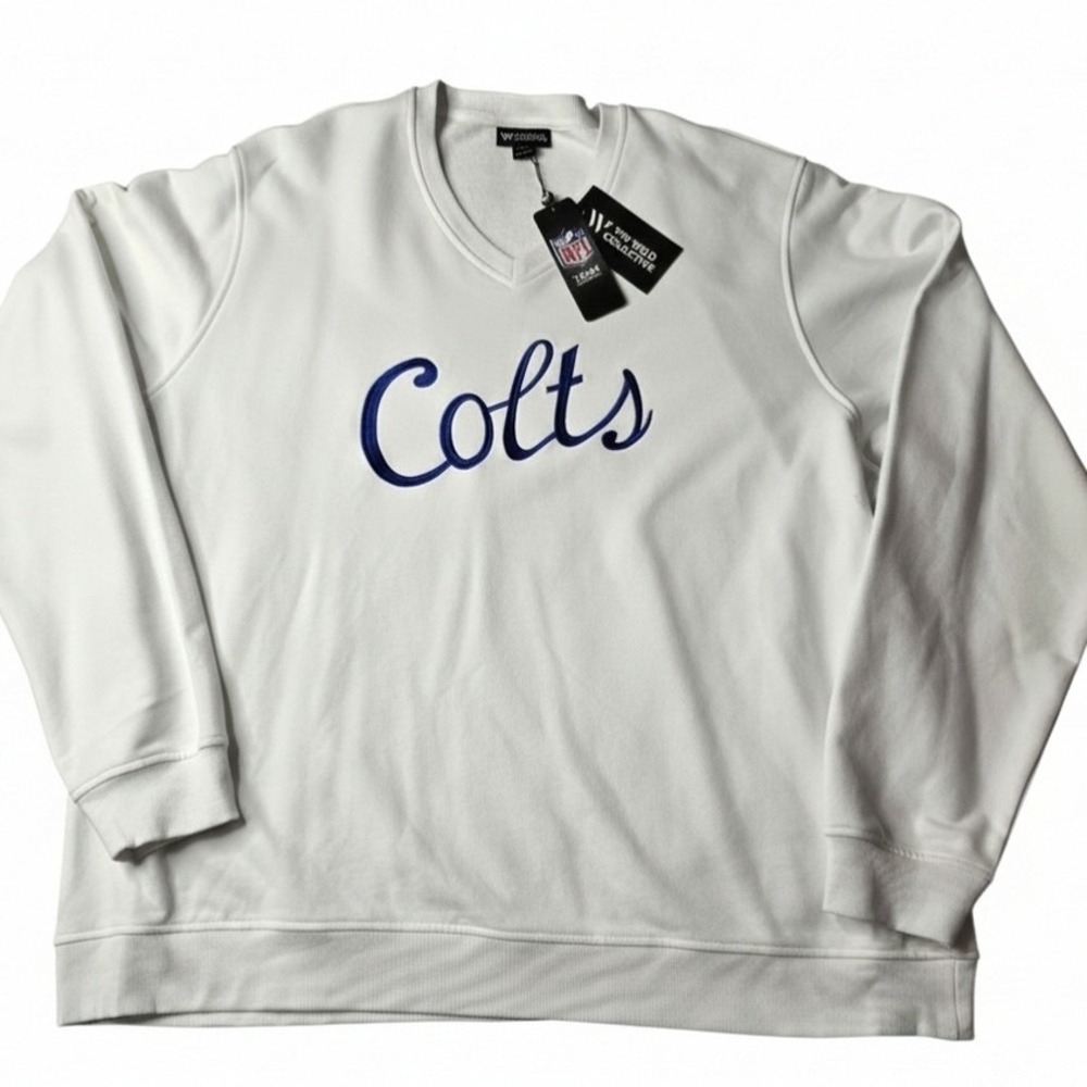 The Wild Collective Colts Sweatshirt Womens‎ 2XL White NEW NFL V-Neck Embroidery
